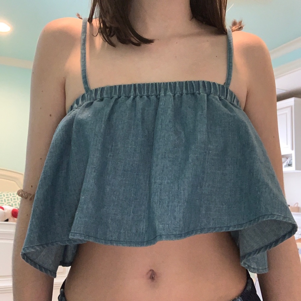 Denim Flowy Crop Top